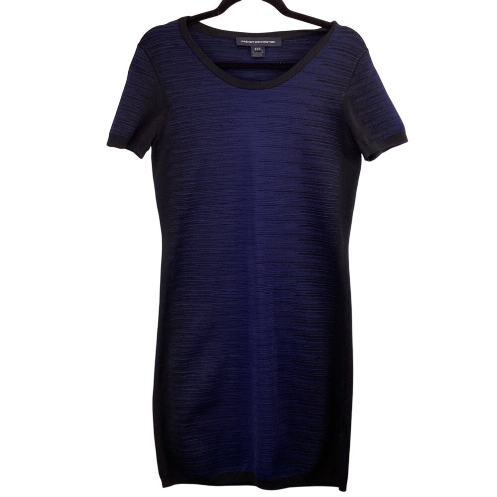 French Connection Dress Size 12 Bodycon‎ Navy & Black Dani Degrade Short Sleeve - Picture 3 of 10